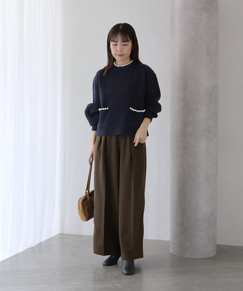 La TOTALITE（ラトータリテ）の「ウーリーカルゼワイドパンツ（スラックス・レディース・ブラック/ブラウン/ライトグレー・38/36）」の16枚目の写真