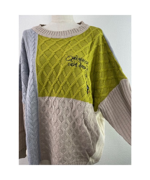 Rydia（リディア）の「パネル切り替えニットプル（ニット/セーター・レディース・グリーン/パープル/マスタード・M）」の12枚目の写真