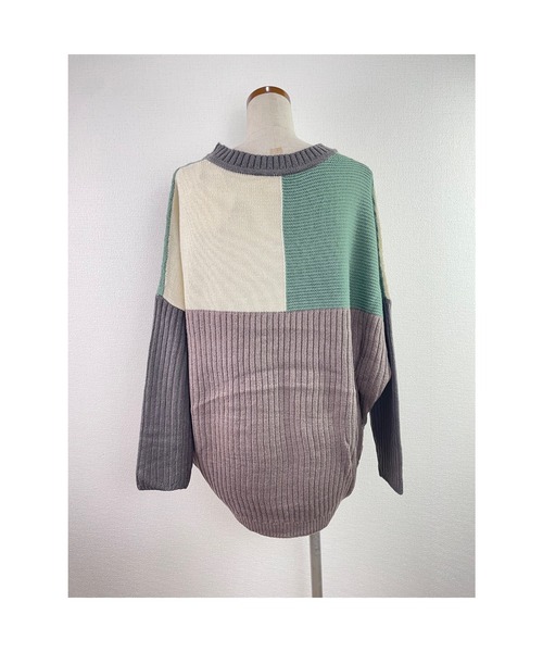 Rydia（リディア）の「パネル切り替えニットプル（ニット/セーター・レディース・グリーン/パープル/マスタード・M）」の6枚目の写真