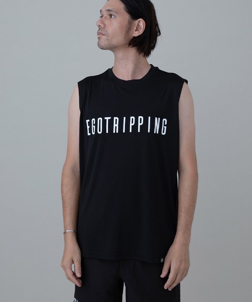 EGO TRIPPING（エゴトリッピング）の「mta595- SLEEVELESS スリーブレストレーニングシャツ(666608)（タンクトップ・メンズ・ブラック/ホワイト/チャコール・46/48/50）」の2枚目の写真