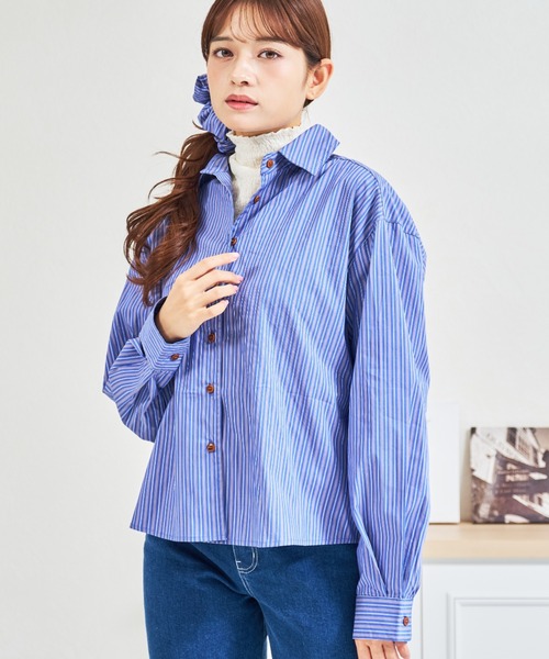 MISCH MASCH(ミッシュマッシュ)の「ZOZO限定 シュシュセットストライプシャツ(シャツ/ブラウス・レディース・ブルー/ピンク・フリ-)」の5枚目の写真