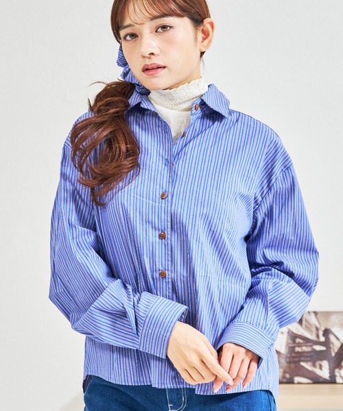 MISCH MASCH(ミッシュマッシュ)の「ZOZO限定 シュシュセットストライプシャツ(シャツ/ブラウス・レディース・ブルー/ピンク・フリ-)」の3枚目の写真