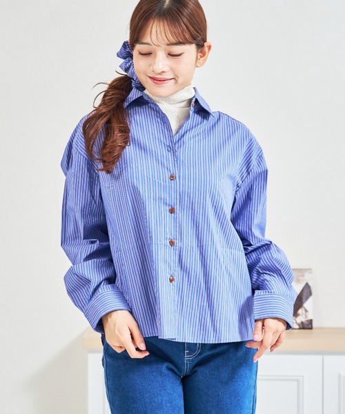 MISCH MASCH(ミッシュマッシュ)の「ZOZO限定 シュシュセットストライプシャツ(シャツ/ブラウス・レディース・ブルー/ピンク・フリ-)」の7枚目の写真