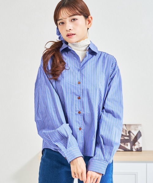 MISCH MASCH(ミッシュマッシュ)の「ZOZO限定 シュシュセットストライプシャツ(シャツ/ブラウス・レディース・ブルー/ピンク・フリ-)」の8枚目の写真