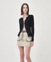 Cargo Banding Mini Skirt, Khaki Beige