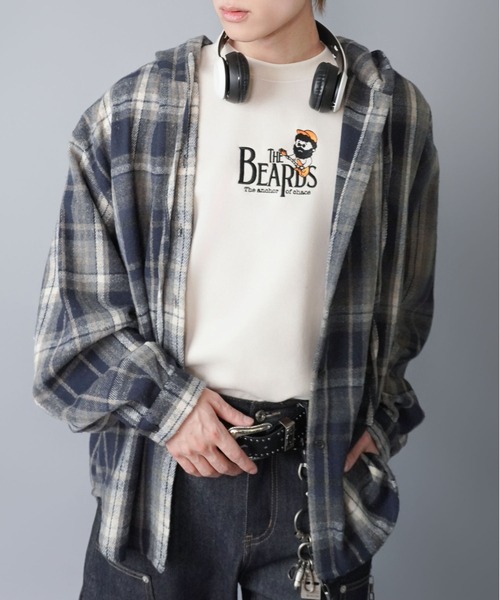 ひげおじさんフェイクスエードスウェット/バンド/刺繍ロゴ（スウェット