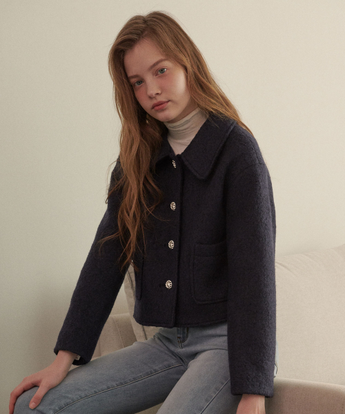 LULUCHOU(ルルシュ)の「Cozy Wool Crop Jacket - NAVY(テーラードジャケット・レディース・ネイビー・FREE)」の1枚目の写真