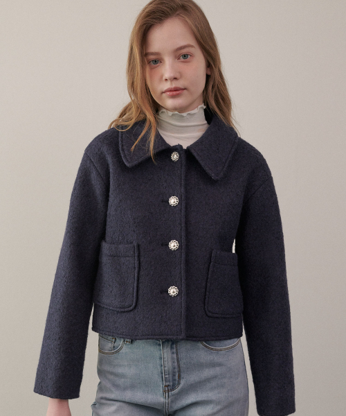 LULUCHOU(ルルシュ)の「Cozy Wool Crop Jacket - NAVY(テーラードジャケット・レディース・ネイビー・FREE)」の3枚目の写真