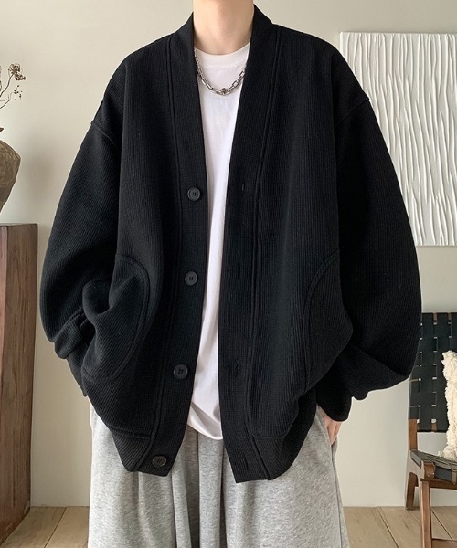 WYZ wear(ダブリューワイジィーウェア)の「オーバーサイズワッフルスウェットカーディガン/ユニセックス(カーディガン/ボレロ・メンズ・グレー/ブラック・M/L/XL)」の7枚目の写真