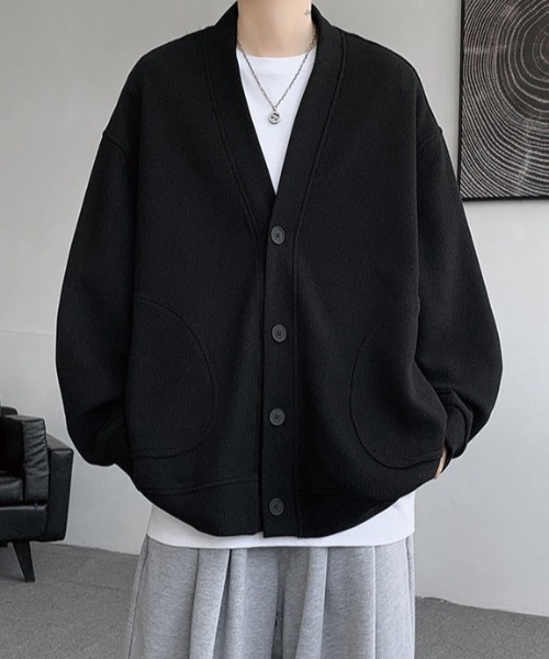 WYZ wear(ダブリューワイジィーウェア)の「オーバーサイズワッフルスウェットカーディガン/ユニセックス(カーディガン/ボレロ・メンズ・グレー/ブラック・M/L/XL)」の9枚目の写真