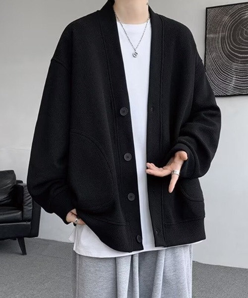 WYZ wear(ダブリューワイジィーウェア)の「オーバーサイズワッフルスウェットカーディガン/ユニセックス(カーディガン/ボレロ・メンズ・グレー/ブラック・M/L/XL)」の8枚目の写真