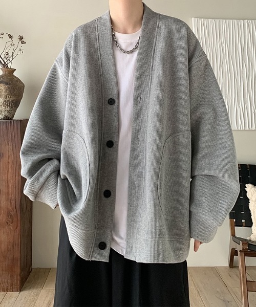 セール】オーバーサイズワッフルスウェットカーディガン/ユニセックス