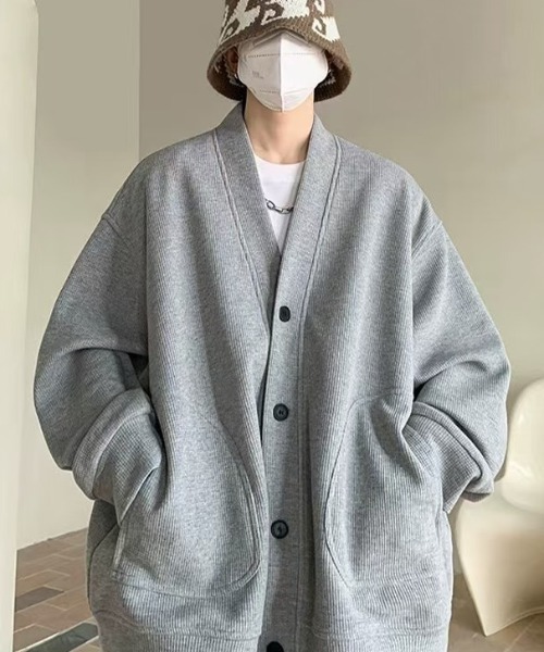 WYZ wear(ダブリューワイジィーウェア)の「オーバーサイズワッフルスウェットカーディガン/ユニセックス(カーディガン/ボレロ・メンズ・グレー/ブラック・M/L/XL)」の14枚目の写真