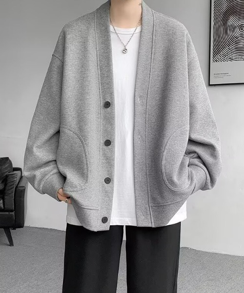 WYZ wear(ダブリューワイジィーウェア)の「オーバーサイズワッフルスウェットカーディガン/ユニセックス(カーディガン/ボレロ・メンズ・グレー/ブラック・M/L/XL)」の17枚目の写真