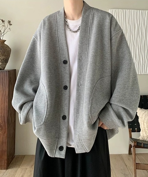 WYZ wear(ダブリューワイジィーウェア)の「オーバーサイズワッフルスウェットカーディガン/ユニセックス(カーディガン/ボレロ・メンズ・グレー/ブラック・M/L/XL)」の12枚目の写真
