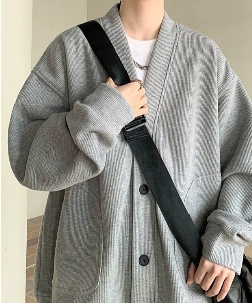 WYZ wear(ダブリューワイジィーウェア)の「オーバーサイズワッフルスウェットカーディガン/ユニセックス(カーディガン/ボレロ・メンズ・グレー/ブラック・M/L/XL)」の16枚目の写真