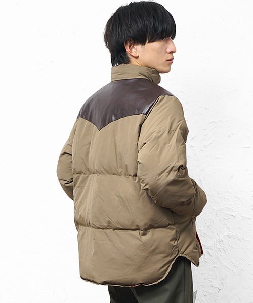 MinoriTY(マイノリティ)の「【MinoriTY select】PUレザーヨークデザイン切り替え配色中綿ブルゾン ダウンライク ジャケット メンズ ヘビーアウター 冬服 オーバーサイズ ルーズフィット ビッグシルエット(ダウンジャケット/コート・メンズ・マスタード/ブラック/カーキ・M/L)」の6枚目の写真