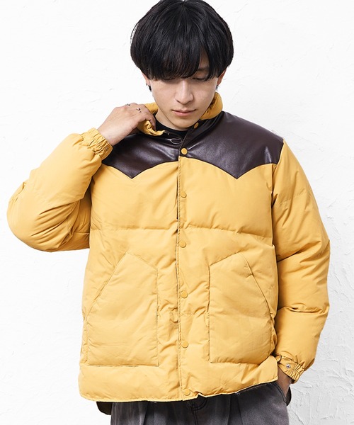 MinoriTY(マイノリティ)の「【MinoriTY select】PUレザーヨークデザイン切り替え配色中綿ブルゾン ダウンライク ジャケット メンズ ヘビーアウター 冬服 オーバーサイズ ルーズフィット ビッグシルエット(ダウンジャケット/コート・メンズ・マスタード/ブラック/カーキ・M/L)」の9枚目の写真