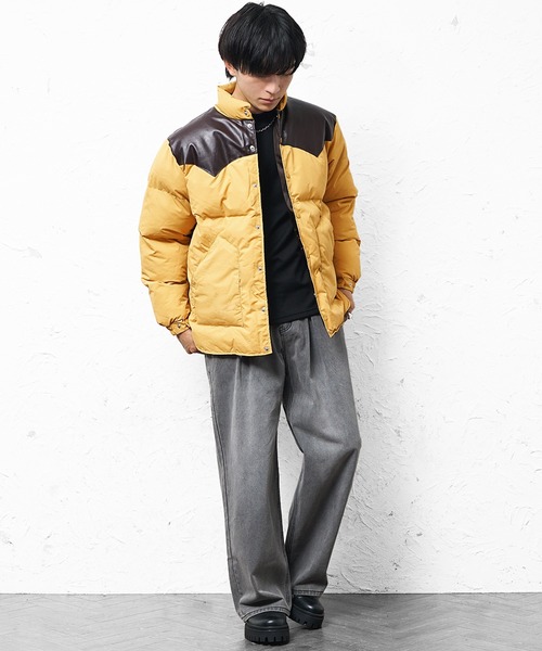 MinoriTY(マイノリティ)の「【MinoriTY select】PUレザーヨークデザイン切り替え配色中綿ブルゾン ダウンライク ジャケット メンズ ヘビーアウター 冬服 オーバーサイズ ルーズフィット ビッグシルエット(ダウンジャケット/コート・メンズ・マスタード/ブラック/カーキ・M/L)」の11枚目の写真