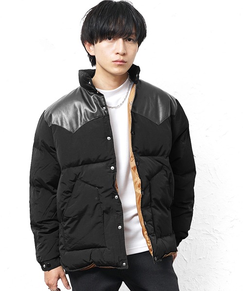 MinoriTY(マイノリティ)の「【MinoriTY select】PUレザーヨークデザイン切り替え配色中綿ブルゾン ダウンライク ジャケット メンズ ヘビーアウター 冬服 オーバーサイズ ルーズフィット ビッグシルエット(ダウンジャケット/コート・メンズ・マスタード/ブラック/カーキ・M/L)」の15枚目の写真