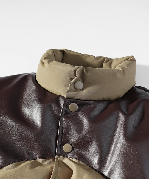 MinoriTY(マイノリティ)の「【MinoriTY select】PUレザーヨークデザイン切り替え配色中綿ブルゾン ダウンライク ジャケット メンズ ヘビーアウター 冬服 オーバーサイズ ルーズフィット ビッグシルエット(ダウンジャケット/コート・メンズ・マスタード/ブラック/カーキ・M/L)」の17枚目の写真