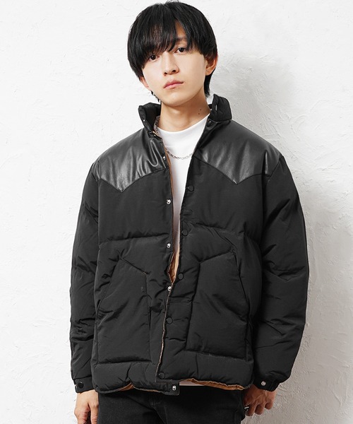 MinoriTY(マイノリティ)の「【MinoriTY select】PUレザーヨークデザイン切り替え配色中綿ブルゾン ダウンライク ジャケット メンズ ヘビーアウター 冬服 オーバーサイズ ルーズフィット ビッグシルエット(ダウンジャケット/コート・メンズ・マスタード/ブラック/カーキ・M/L)」の12枚目の写真