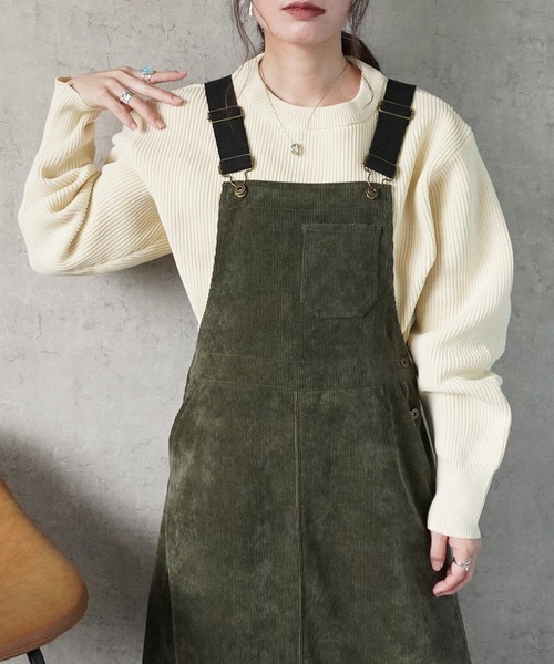 Emma(SELECT LEVERY)(エマ セレクトリベリー)の「コーデュロイジャンパースカート(サロペット/オーバーオール・レディース・パープル/アイボリー/カーキ/ブラック・MEDIUM/LARGE)」の6枚目の写真