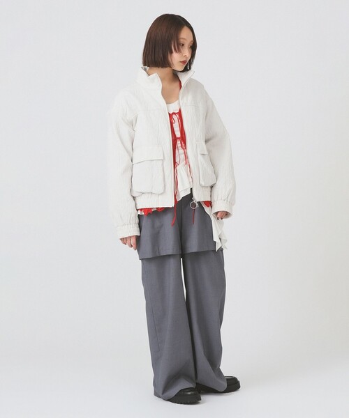 Ray BEAMS（レイビームス）の「ジャカード 中綿 スタンド ブルゾン（ブルゾン・レディース・ホワイト系その他6/ブラック・0/1）」の4枚目の写真