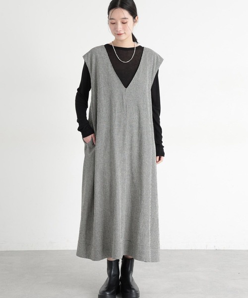 studio CLIP（スタディオクリップ）の「《natural by clip》LRフレアジャンパースカート[プチサイズあり]（ジャンパースカート・レディース・ブラック/ベージュ/チェック・PF/FREE）」の7枚目の写真