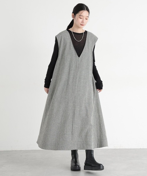 studio CLIP（スタディオクリップ）の「《natural by clip》LRフレアジャンパースカート[プチサイズあり]（ジャンパースカート・レディース・ブラック/ベージュ/チェック・PF/FREE）」の11枚目の写真