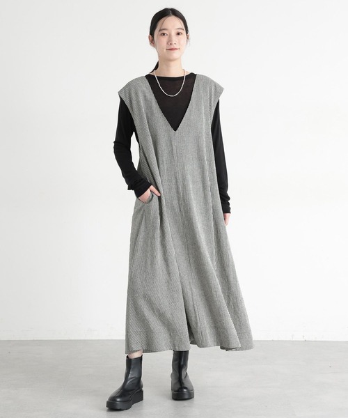 studio CLIP（スタディオクリップ）の「《natural by clip》LRフレアジャンパースカート[プチサイズあり]（ジャンパースカート・レディース・ブラック/ベージュ/チェック・PF/FREE）」の13枚目の写真