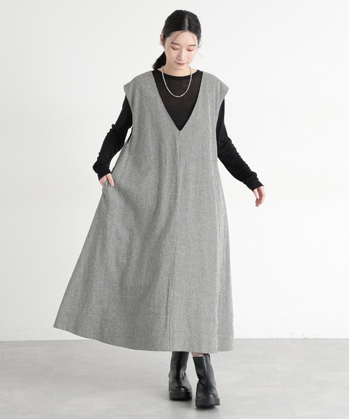 studio CLIP（スタディオクリップ）の「《natural by clip》LRフレアジャンパースカート[プチサイズあり]（ジャンパースカート・レディース・ブラック/ベージュ/チェック・PF/FREE）」の14枚目の写真