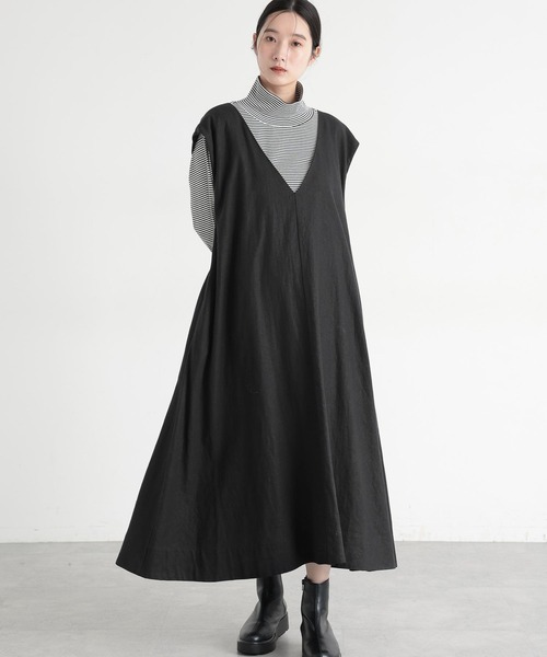 studio CLIP（スタディオクリップ）の「《natural by clip》LRフレアジャンパースカート[プチサイズあり]（ジャンパースカート・レディース・ブラック/ベージュ/チェック・PF/FREE）」の15枚目の写真