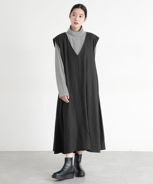 studio CLIP（スタディオクリップ）の「《natural by clip》LRフレアジャンパースカート[プチサイズあり]（ジャンパースカート・レディース・ブラック/ベージュ/チェック・PF/FREE）」の19枚目の写真