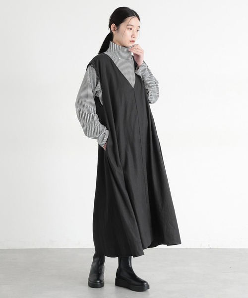 studio CLIP（スタディオクリップ）の「《natural by clip》LRフレアジャンパースカート[プチサイズあり]（ジャンパースカート・レディース・ブラック/ベージュ/チェック・PF/FREE）」の21枚目の写真