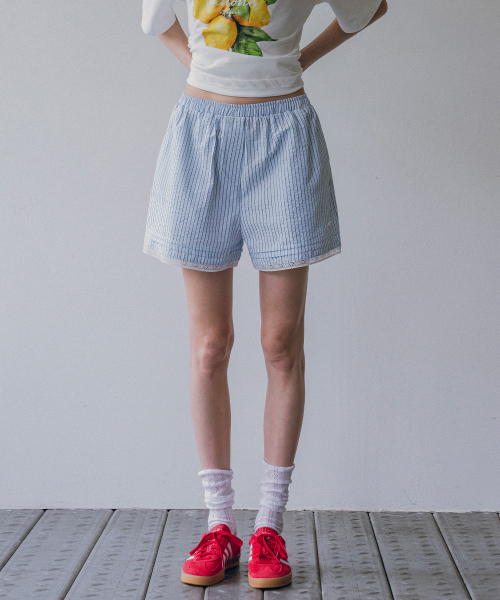 P3197 ストライプショーツ_スカイブルー