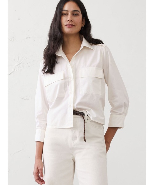 BANANA REPUBLIC FACTORY STORE(バナナリパブリック ファクトリーストア)の「BANANA REPUBLIC FACTORY STORE ポプリン ユーティリティ シャツ(シャツ/ブラウス・レディース・ホワイト/グリーン・M/L/XS/S)」の2枚目の写真
