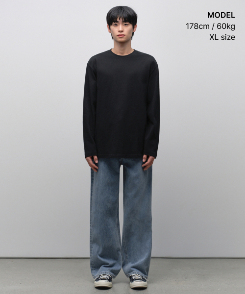 MUSINSA STANDARD（ムシンサスタンダード）の「リラックスドOEクルーネック長袖Tシャツ[ブラック]（Tシャツ/カットソー・メンズ・その他・SMALL/MEDIUM/LARGE/X-LARGE/2XL/3XL）」の2枚目の写真