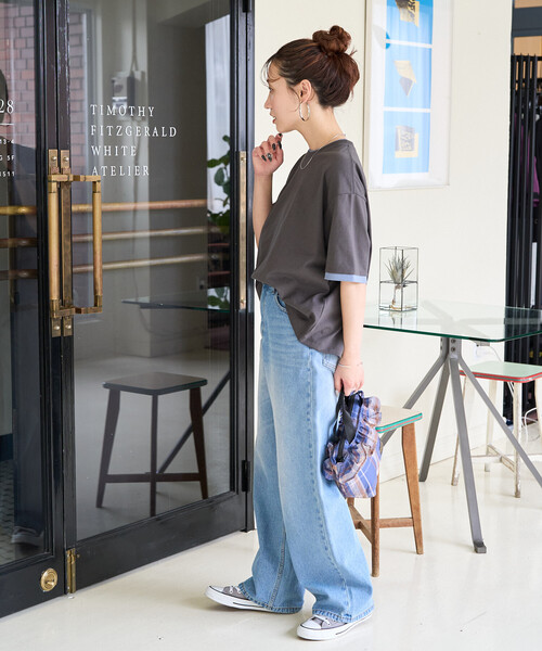 FREAK'S STORE(フリークスストア)の「限定展開 裏配色 スリーブ 半袖 Tシャツ(Tシャツ/カットソー・レディース・ライトグレー/ネイビー/スミクロ/オフホワイト・フリ-)」の14枚目の写真