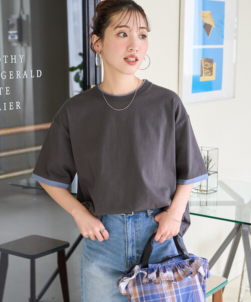 FREAK'S STORE(フリークスストア)の「限定展開 裏配色 スリーブ 半袖 Tシャツ(Tシャツ/カットソー・レディース・ライトグレー/ネイビー/スミクロ/オフホワイト・フリ-)」の15枚目の写真