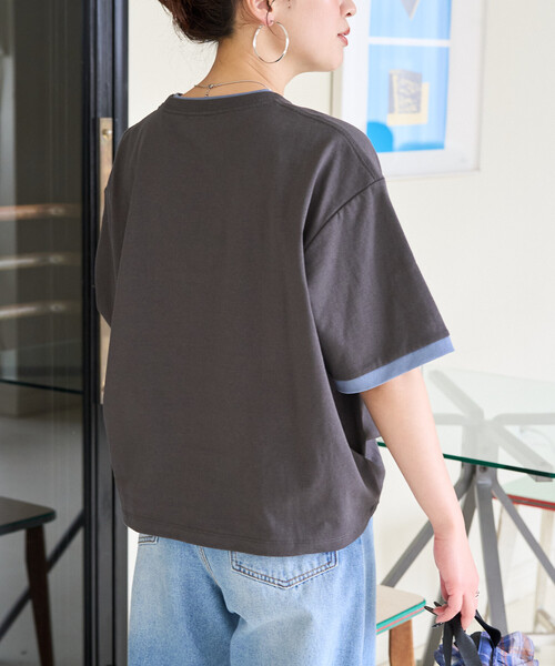 FREAK'S STORE(フリークスストア)の「限定展開 裏配色 スリーブ 半袖 Tシャツ(Tシャツ/カットソー・レディース・ライトグレー/ネイビー/スミクロ/オフホワイト・フリ-)」の17枚目の写真