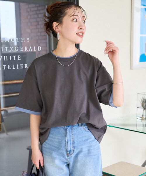 FREAK'S STORE(フリークスストア)の「限定展開 裏配色 スリーブ 半袖 Tシャツ(Tシャツ/カットソー・レディース・ライトグレー/ネイビー/スミクロ/オフホワイト・フリ-)」の18枚目の写真
