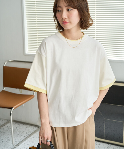 FREAK'S STORE(フリークスストア)の「限定展開 裏配色 スリーブ 半袖 Tシャツ(Tシャツ/カットソー・レディース・ライトグレー/ネイビー/スミクロ/オフホワイト・フリ-)」の22枚目の写真
