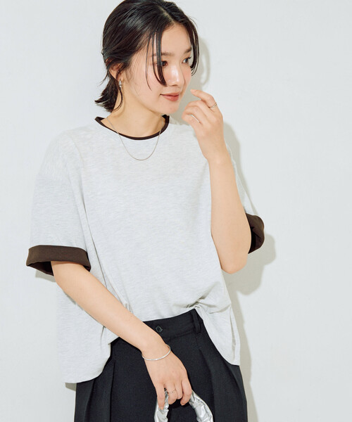 FREAK'S STORE(フリークスストア)の「限定展開 裏配色 スリーブ 半袖 Tシャツ(Tシャツ/カットソー・レディース・ライトグレー/ネイビー/スミクロ/オフホワイト・フリ-)」の6枚目の写真