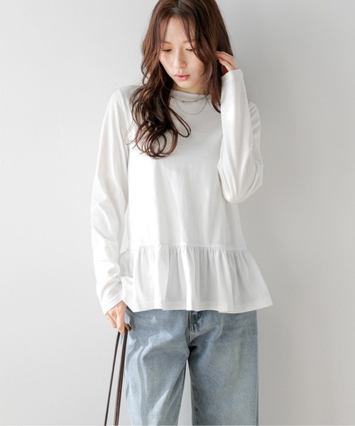 La-gemme(ラジェム)の「裾フリル カットソー(Tシャツ/カットソー・レディース・ブラック/ホワイト・フリー)」の1枚目の写真