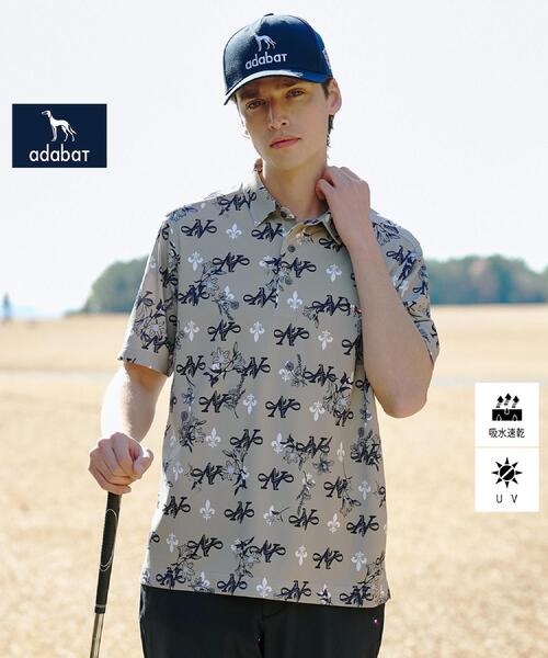 adabat(アダバット)の「【ADABAT NAVY】吸水速乾/UVカット ロゴモノグラム半袖ポロシャツ(ポロシャツ・メンズ・ベージュ系/ホワイト系1/ネイビー系・50/48/52/46)」の6枚目の写真