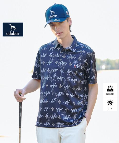 adabat(アダバット)の「【ADABAT NAVY】吸水速乾/UVカット ロゴモノグラム半袖ポロシャツ(ポロシャツ・メンズ・ベージュ系/ホワイト系1/ネイビー系・50/48/52/46)」の4枚目の写真