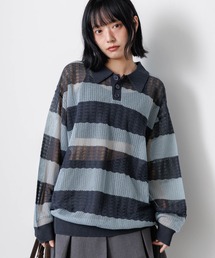 PBLIM | 《UNISEX》ボーダーメッシュポロ(ポロシャツ)