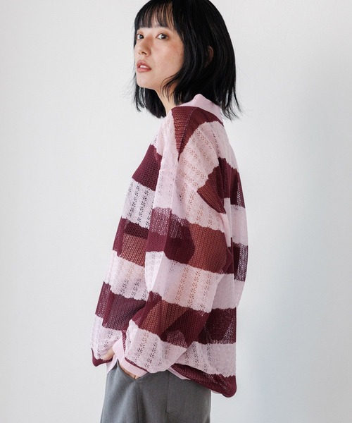 PBLIM（ページボーイリム）の「《UNISEX》ボーダーメッシュポロ（ポロシャツ・レディース・グレー系その他/ピンク系その他/ブルー系その他・FREE）」の19枚目の写真