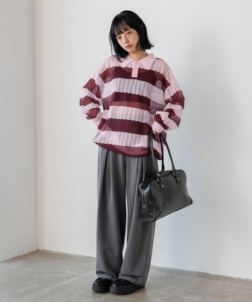 PBLIM（ページボーイリム）の「《UNISEX》ボーダーメッシュポロ（ポロシャツ・レディース・グレー系その他/ピンク系その他/ブルー系その他・FREE）」の22枚目の写真